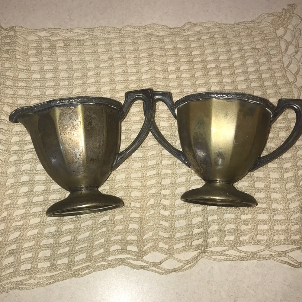 Benedict Vintage Silver Plated Set Metal Creamer and Sugar Cup